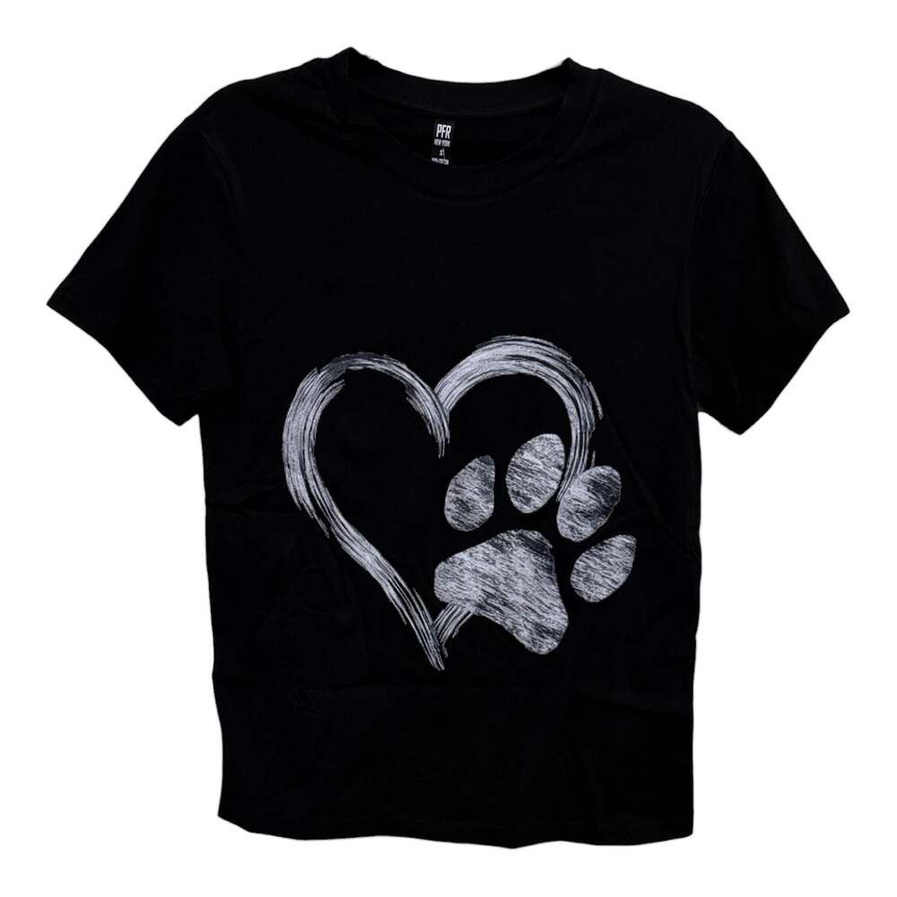 Size Small Painted Heart Animal Paw Print Custom Graphic Unisex T-Shirt - Picture 2 of 4